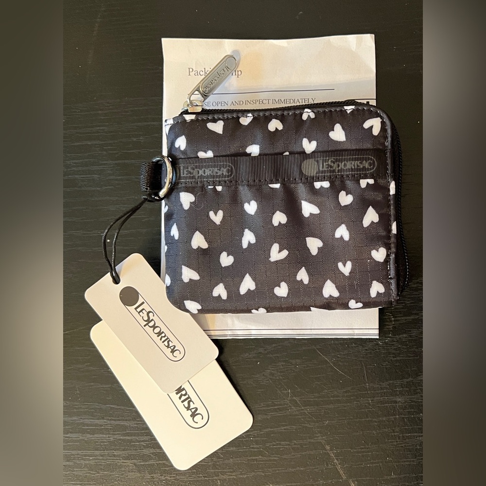 BRAND NEW w tags LeSportsac slim black & white hearts wallet